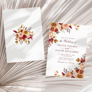 Boho Modern Burnt Orange Terracotta Floral Wedding Invitation
