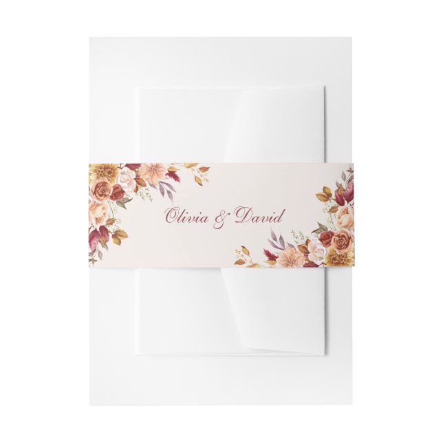 Boho Modern Burnt Orange Terracotta Floral Wedding Invitation Belly Band (Front Example)