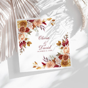 Boho Modern Burnt Orange Terracotta Floral Wedding Napkin