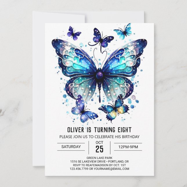 Boho Modern Butterfly Boy Birthday Invitation (Front)