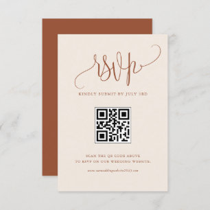 Boho Modern Calligraphy Terracotta Wedding QR Code RSVP Card
