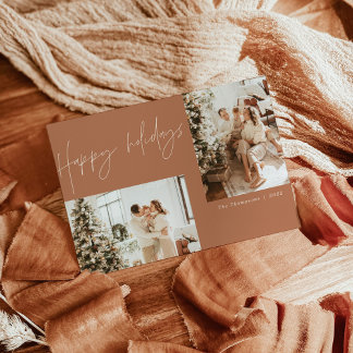 Boho Modern Christmas Card, Terracotta Holiday Invitation