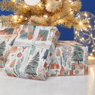 Boho Modern Christmas Holiday Collage Wrapping Paper
