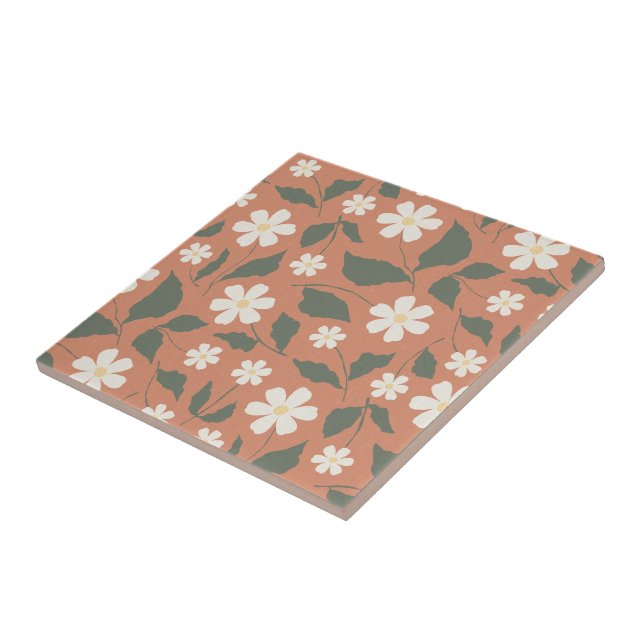 Boho Modern Daisy Pattern Terracotta Sage Tile (Side)