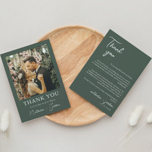 Boho Modern Dark Green Photo Wedding Thank You Ca Card