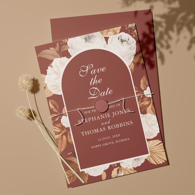 Boho Modern Dark Terracotta Save the Date Card (Creator Uploaded)