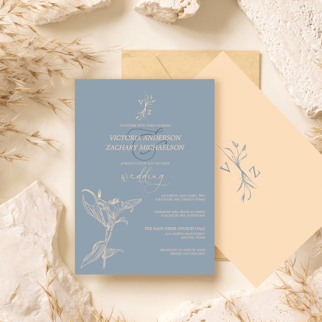 Boho Modern Dusty Blue Floral Wedding Invitation (Creator Uploaded)