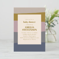 Boho Modern Dusty Mauve Blue Striped Baby Shower