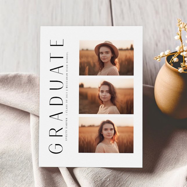 Boho Modern Elegant 4 Photo Graduation Party Invitation (Creator Uploaded)