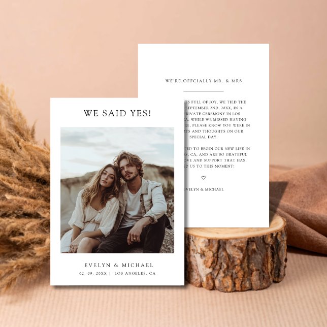 Boho Modern Elopement We Said Yes Photo Wedding  Announcement (Creator Uploaded)