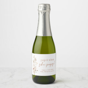 Boho Modern Floral Baby Shower Champagne Label