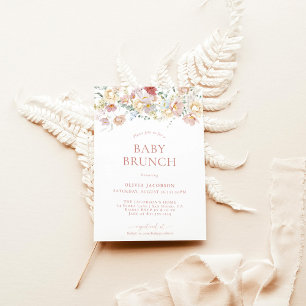 Boho Modern Floral Baby Shower Girl Baby Brunch Invitation