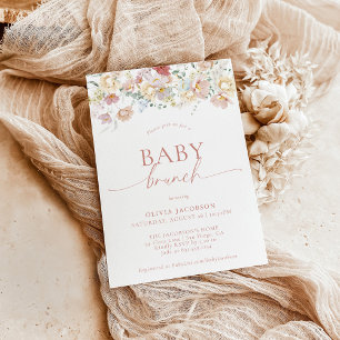 Boho Modern Floral Baby Shower Girl Baby Brunch Invitation
