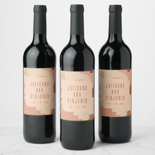 Boho Modern Floral Blush Terracotta Wedding Custom Wine Label