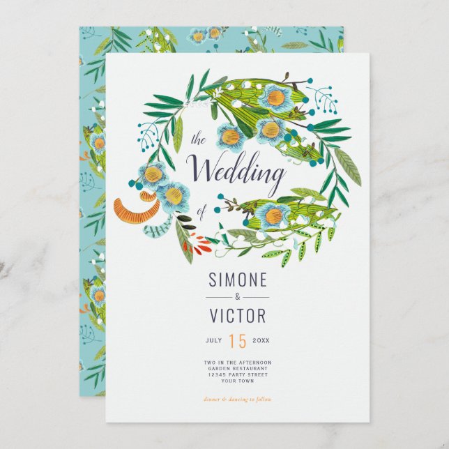Boho Modern Floral Lily of Valley Wedding  Invitation (Front/Back)