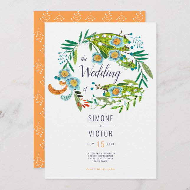 Boho Modern Floral Lily of Valley Wedding  Invitation (Front/Back)