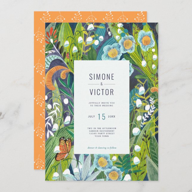 Boho Modern Floral Lily of Valley Wedding  Invitation (Front/Back)