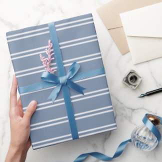 Boho Modern Gender Neutral Striped Coastal Blue Wrapping Paper