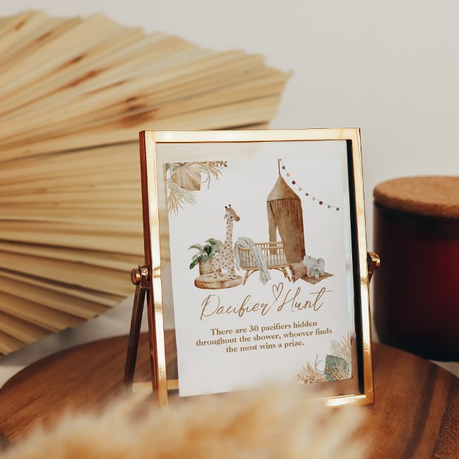 Boho Modern Heart Font Baby Shower Pacifier Hunt Poster (Creator Uploaded)