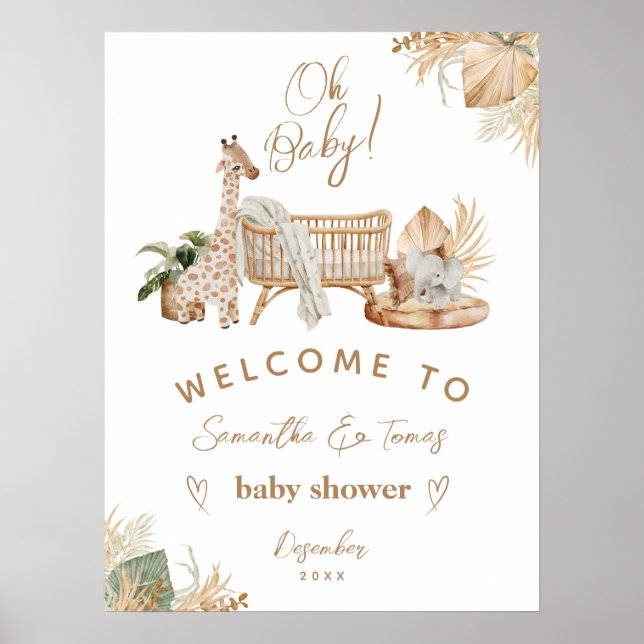Boho Modern Heart Font Baby Shower  Poster (Front)