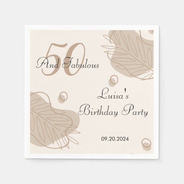 Boho Modern Leaf All Ages Birthday Napkin (Front)