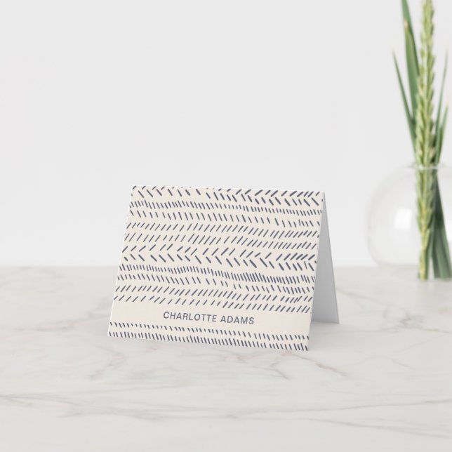 Boho Modern Line Pattern Navy Blue Personalised Note Card (Front)