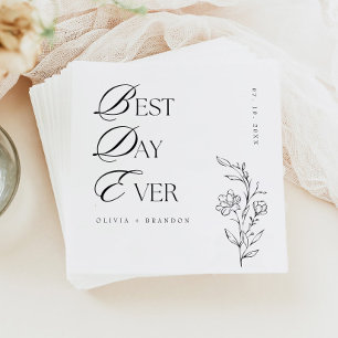 Boho Modern Minimalist Best Day Ever Wedding Napkin