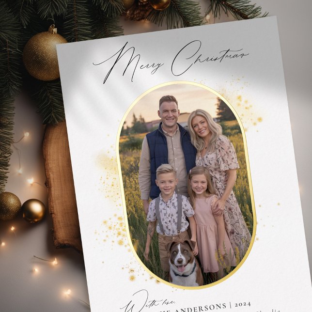 Boho Modern Minimalist Gold Splash Photo Christmas (christmas card photo family couple kids dog modern minimalist vintage retro 70s 80s boho gold foil)