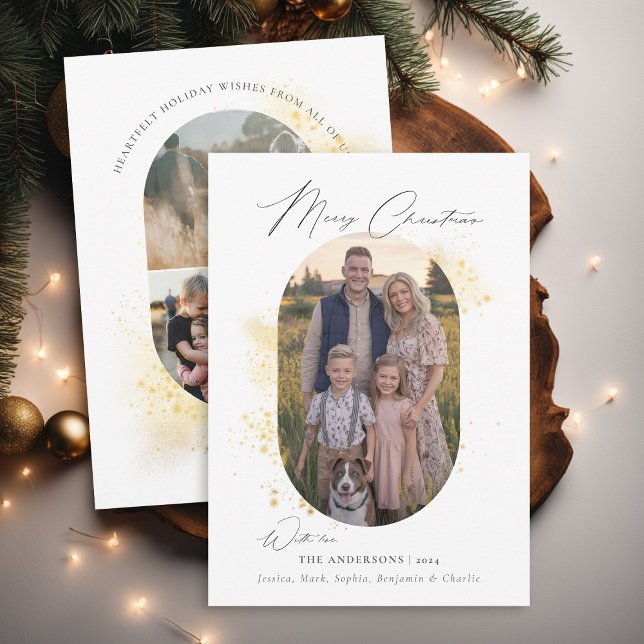 Boho Modern Minimalist Gold Splash Photo Christmas Holiday Card (christmas card photo family couple kids dog modern minimalist vintage retro 70s 80s boho gold splash)