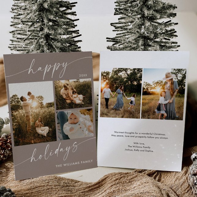 Boho Modern Multiple Photos Christmas Holiday Card (Creator Uploaded)