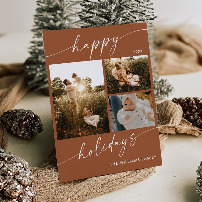 Boho Modern Multiple Photos Christmas Holiday Card (Creator Uploaded)