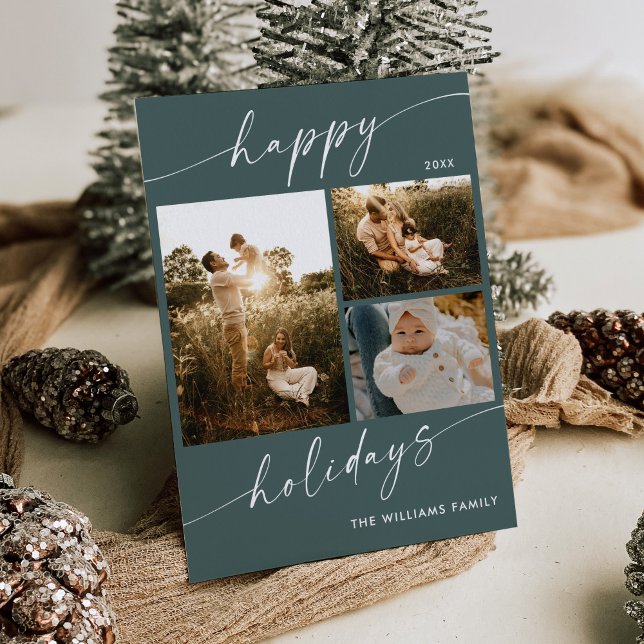 Boho Modern Multiple Photos Christmas Holiday Card (Creator Uploaded)