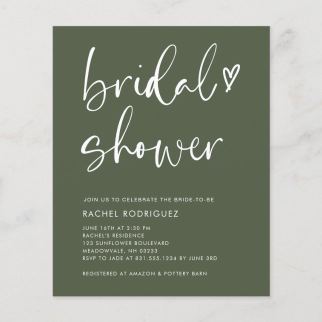 Boho Modern Olive Green Bridal Shower Flyer (Front)