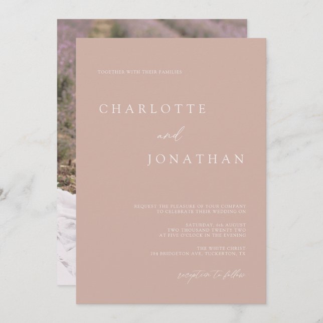 Boho Modern Pale Mauve Photo Wedding Invitation (Front/Back)