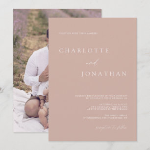 Boho Modern Pale Mauve Photo Wedding Invitation