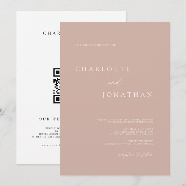 Boho Modern Pale Mauve QR Code Wedding Invitation (Front/Back)