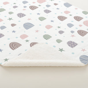 boho modern pastel rainbow stars sherpa blanket
