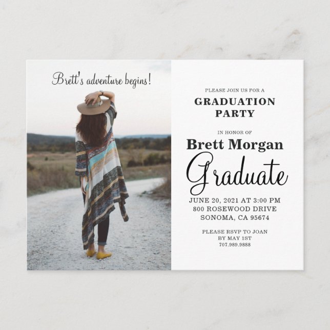Boho Modern Photo Graduation Party  Invitation Pos Postcard (Front)
