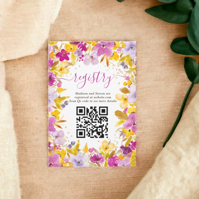 Boho modern purple floral registry bridal shower enclosure card (Boho modern purple floral registry bridal shower enclosure card)