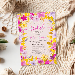 Boho modern purple lavender floral bridal shower invitation