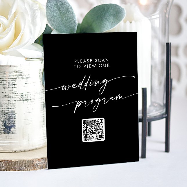 Boho Modern QR Code Black Wedding Program Acrylic Sign (Boho Modern QR Code Black Wedding Program Acrylic Sign)
