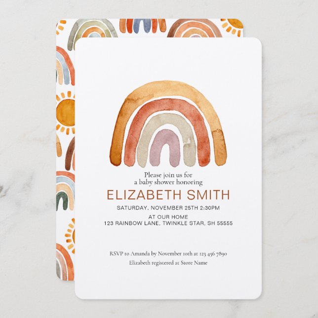 Boho Modern Rainbow Girl Baby Shower   Invitation (Front/Back)