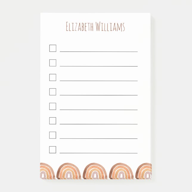 Boho Modern Rainbow Personalised Name School   Post-it Notes (Front)