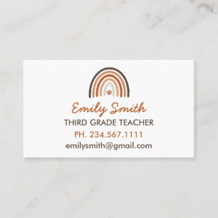 Boho Modern Rainbow Teacher Apple Business Card