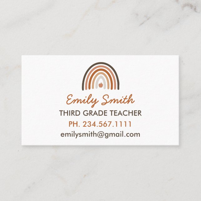 Boho Modern Rainbow Teacher Apple Business Card (Front)
