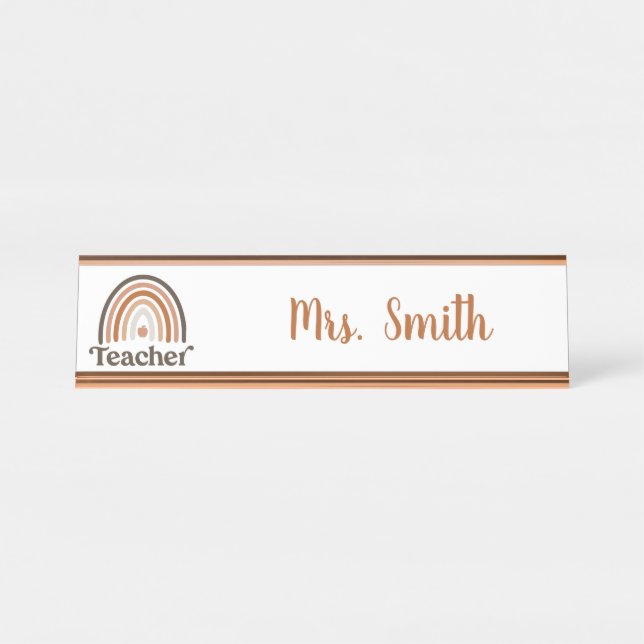 Boho Modern Rainbow Teacher Apple Desk Name Plate (Front)