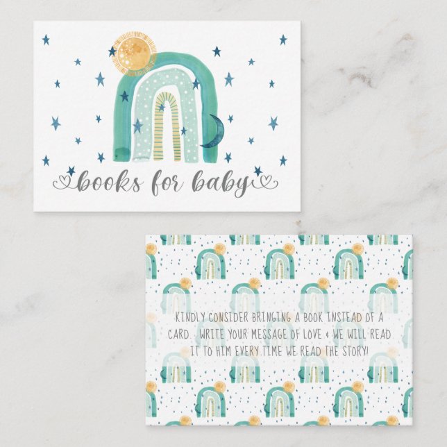  Boho Modern Rainbow Teal Books for Baby Enclosure Business Card (Front/Back)