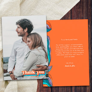Boho Modern Retro Orange Purple Typography Wavy Thank You Card