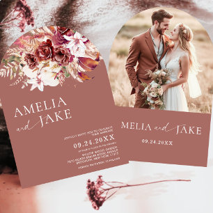 Boho Modern Rosewood Photo Arch Wedding Invitation