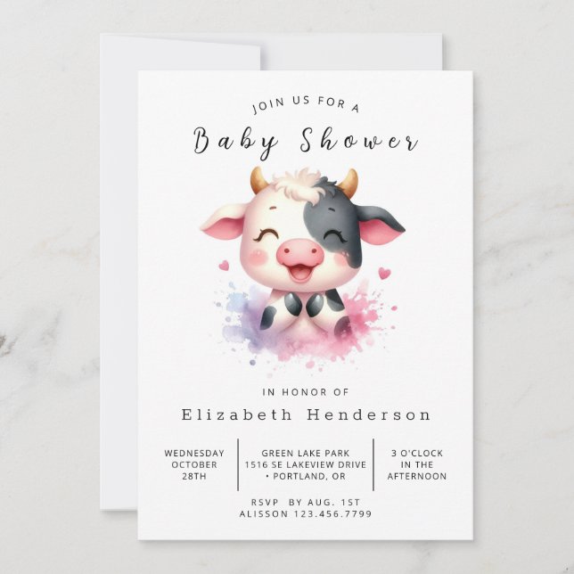 Boho Modern Rustic Cow Baby Shower  Invitation (Front)
